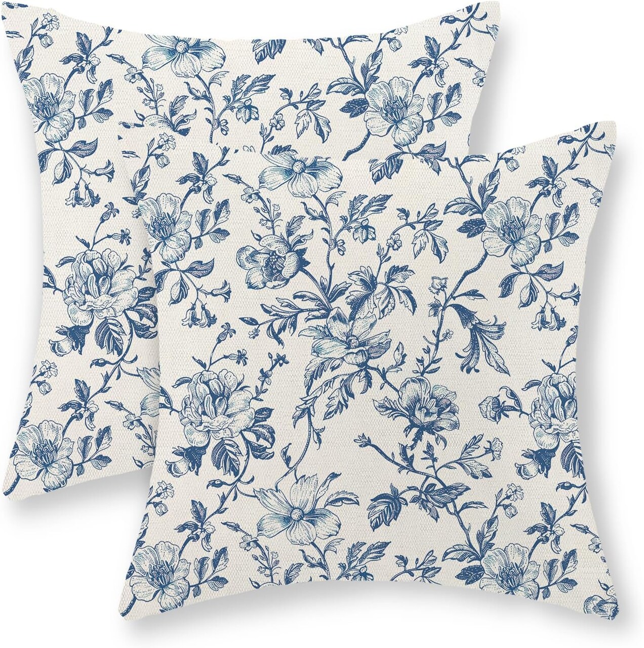 Navy Blue Floral Pillow Covers 18x18 Set of 2 Chinoiserie Flower Throw Pillow Covers Outdoor Decor Spring Summer Floral Decorative Pillowcase Linen Cushion Case for Home Couch Sofa